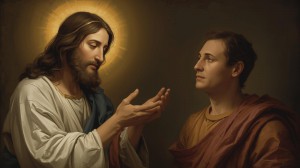 Chrystus naprawiający człowieka – Canva AI